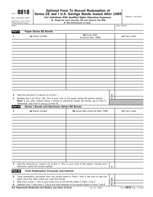 IRS Form 8818  Printable Pdf
