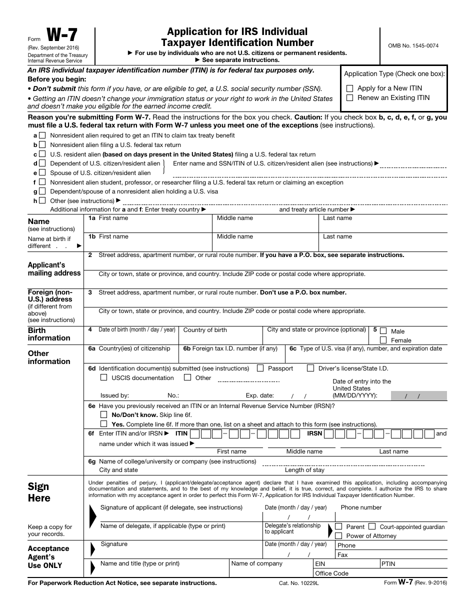 IRS Form W7 Download Fillable PDF or Fill Online