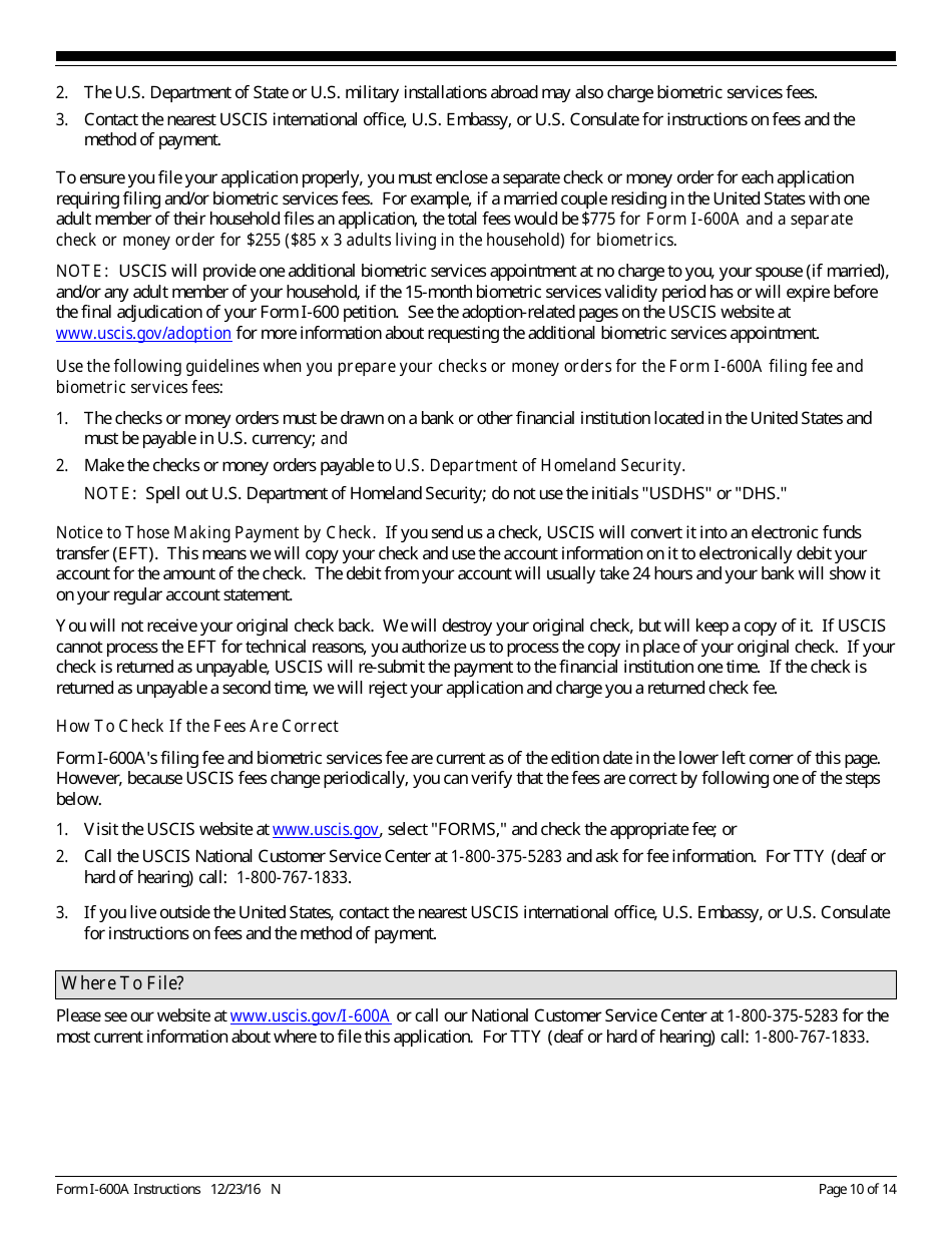 Instructions for USCIS Form I-600A Application for Advance Processing of an Orphan Petition, Page 10