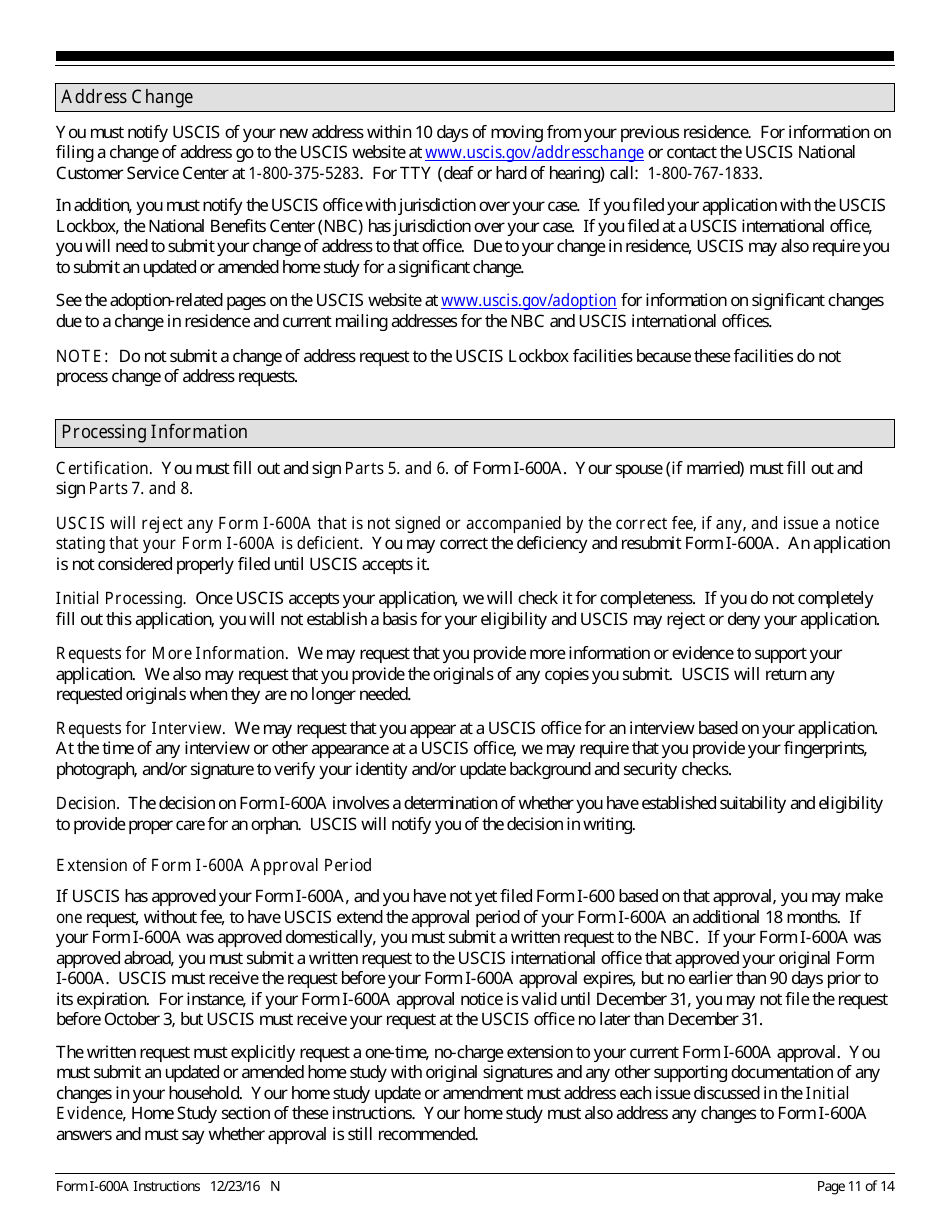 Instructions for USCIS Form I-600A Application for Advance Processing of an Orphan Petition, Page 11