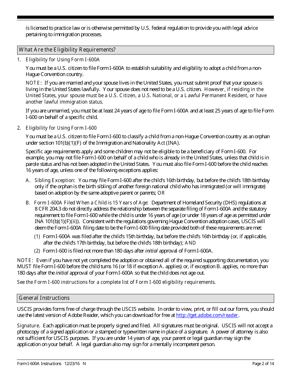 Instructions for USCIS Form I-600A Application for Advance Processing of an Orphan Petition, Page 2