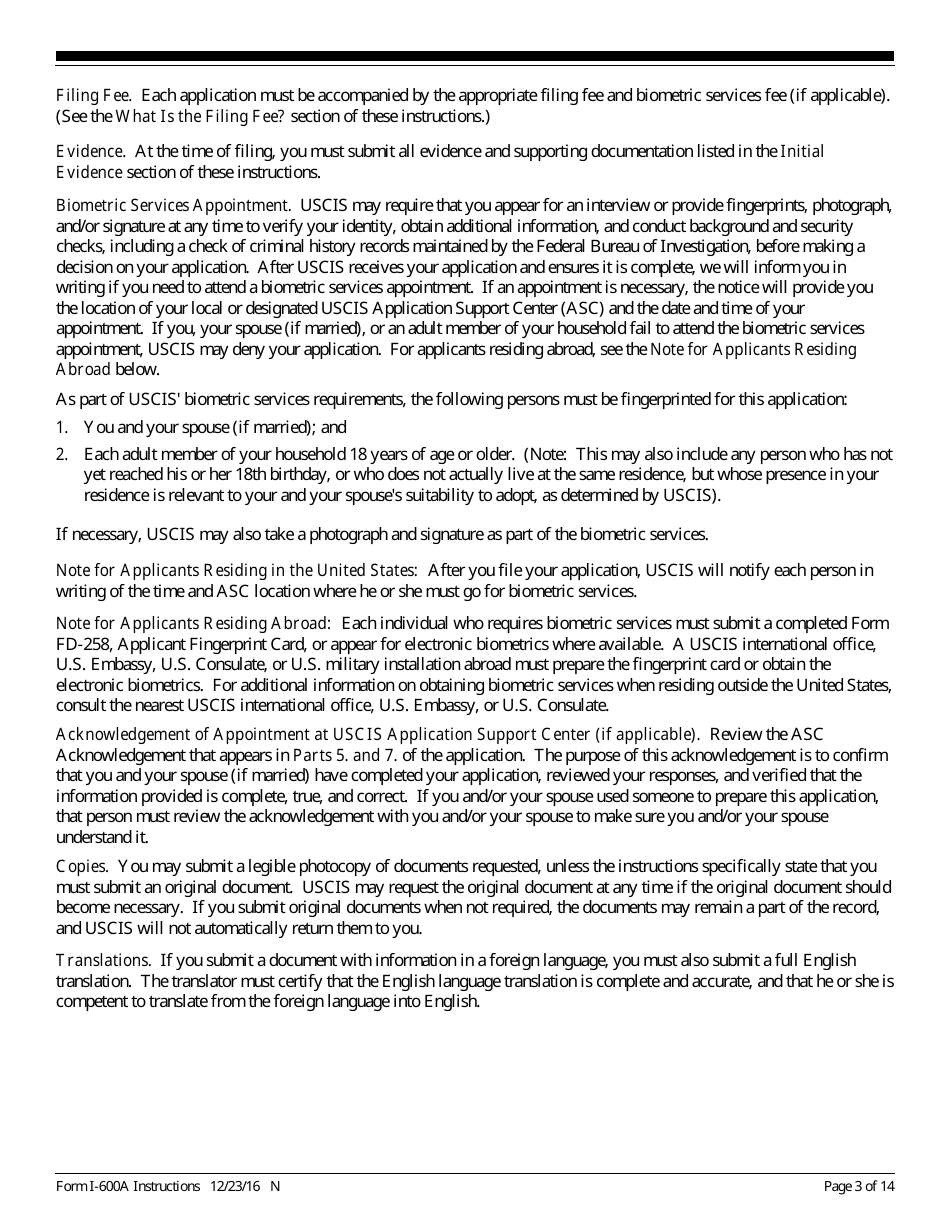 Instructions for USCIS Form I-600A Application for Advance Processing of an Orphan Petition, Page 3