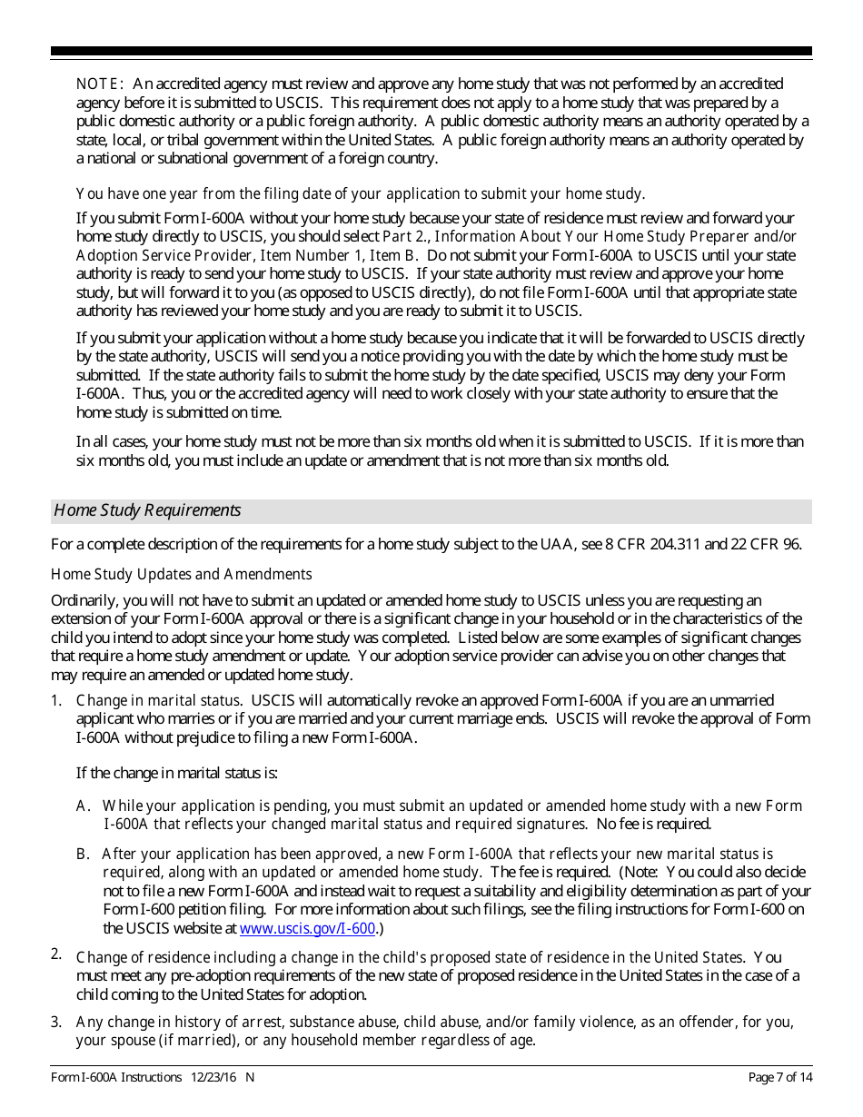 Instructions for USCIS Form I-600A Application for Advance Processing of an Orphan Petition, Page 7