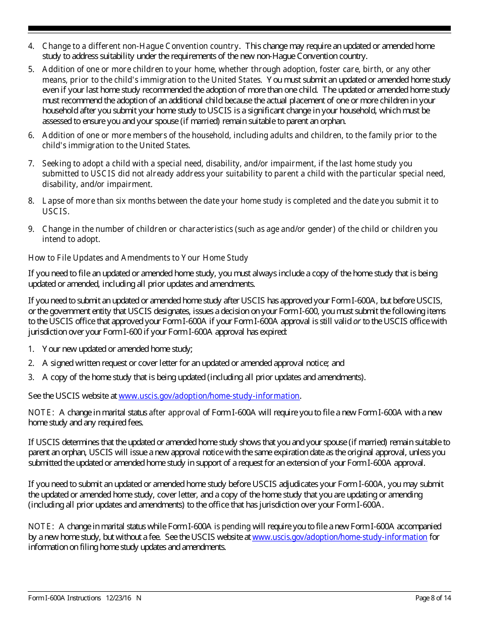 Instructions for USCIS Form I-600A Application for Advance Processing of an Orphan Petition, Page 8