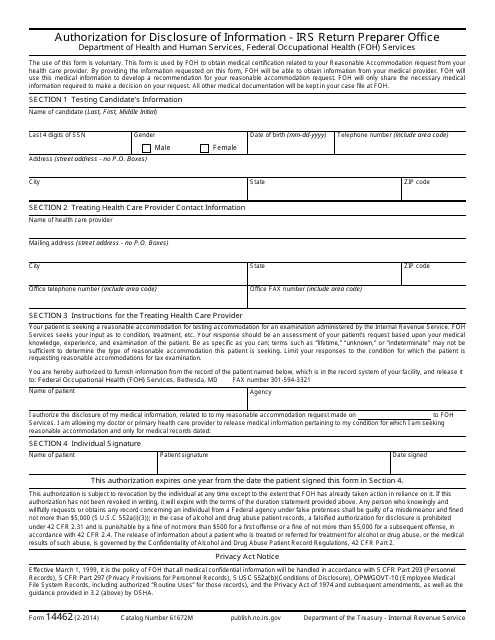 IRS Form 14462 Authorization for Disclosure of Information - IRS Return Preparer Office