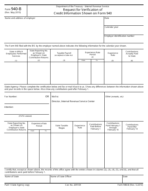 IRS Form 940-B  Printable Pdf
