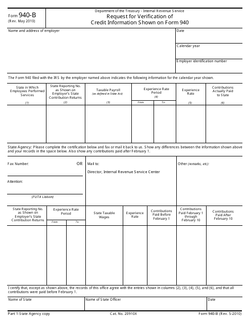 IRS Form 940 B Download Fillable PDF Or Fill Online Request For 