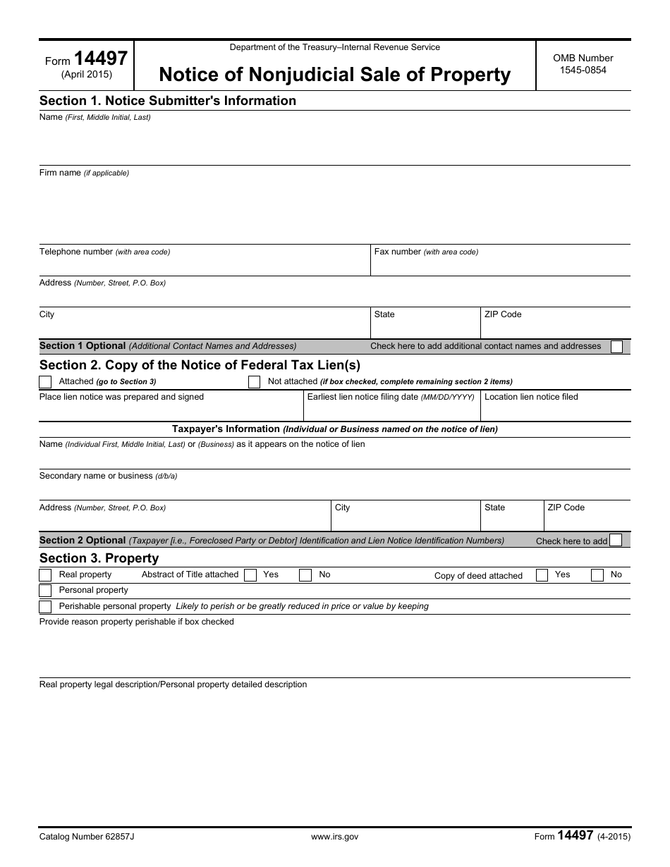 IRS Form 14497 Notice of Nonjudicial Sale of Property, Page 1