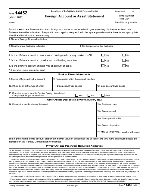 IRS Form 14452  Printable Pdf