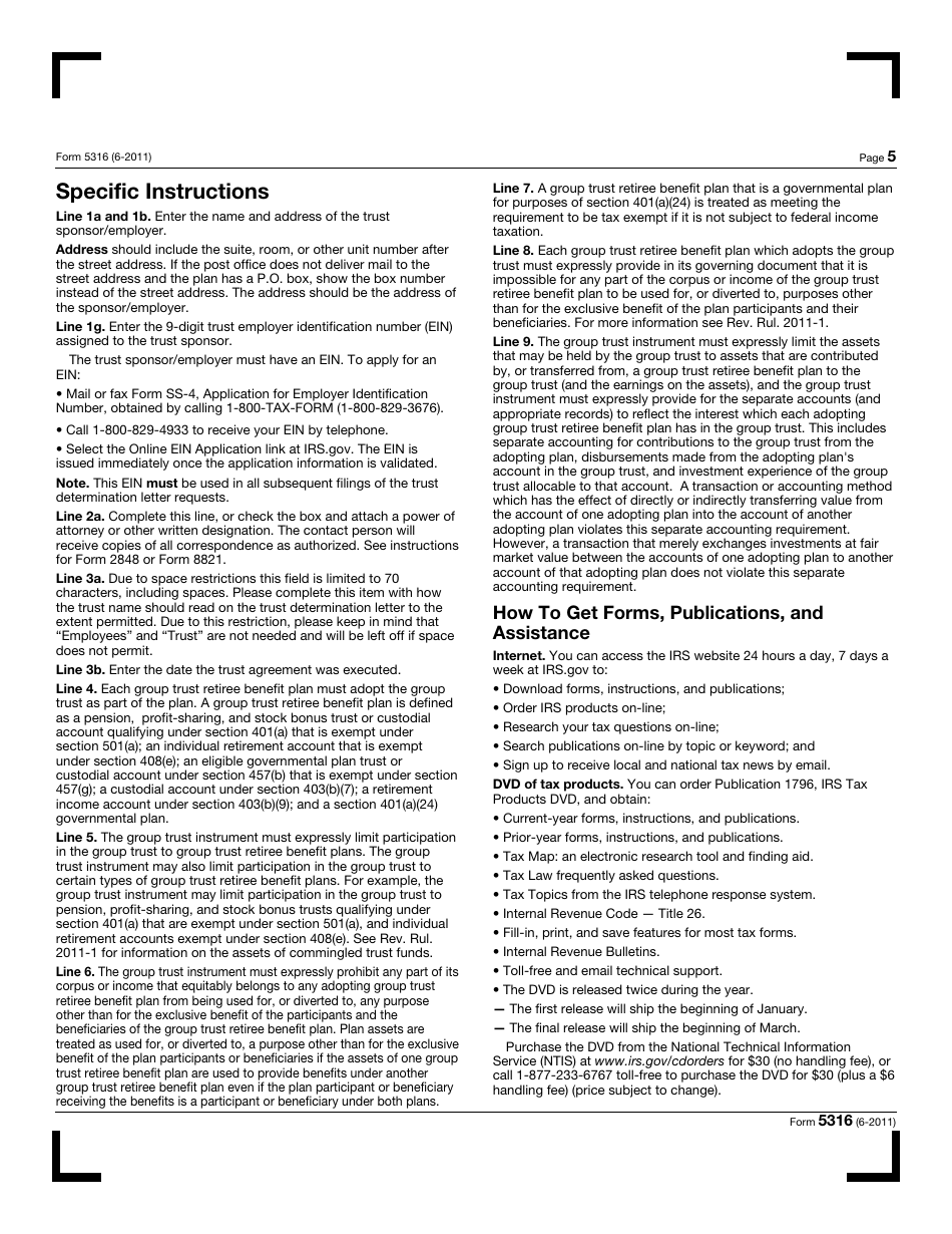 IRS Form 5316 Application for Group or Pooled Trust Ruling, Page 5