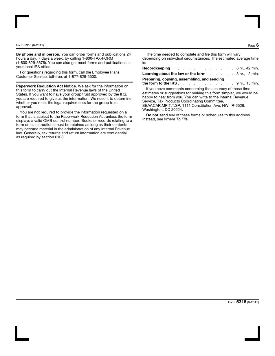 IRS Form 5316 Application for Group or Pooled Trust Ruling, Page 6
