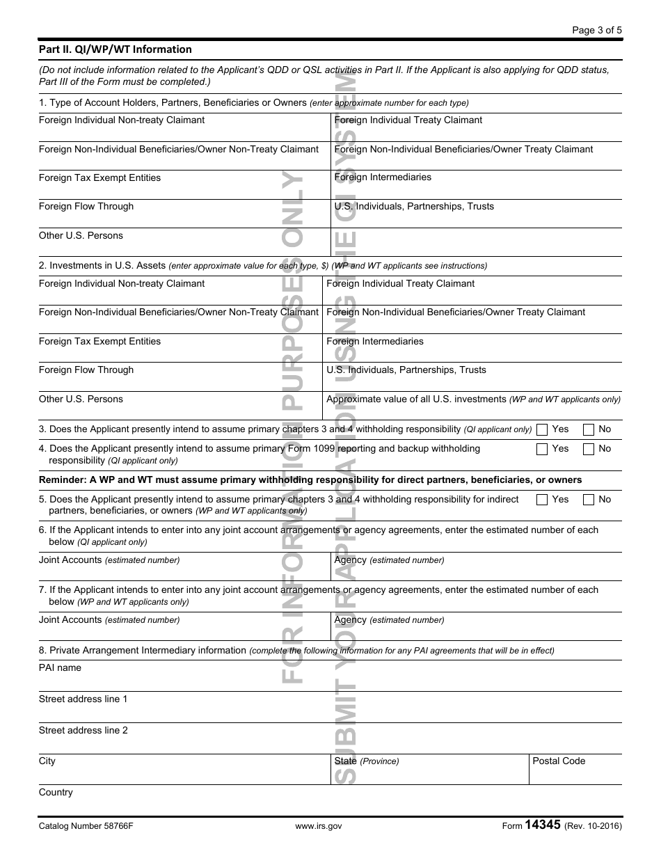 IRS Form 14345 Application for Qualified Intermediary, Withholding Foreign Partnership, or Withholding Foreign Trust Status, Page 3