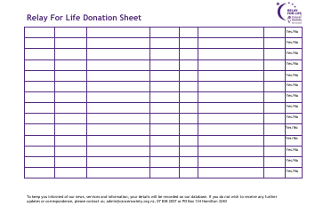 Relay for Life Donation Sheet Template - Cancer Society, Page 2