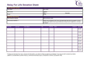 &quot;Relay for Life Donation Sheet Template - Cancer Society&quot;