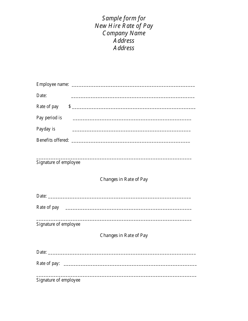New Hire Rate of Pay Form, Page 1