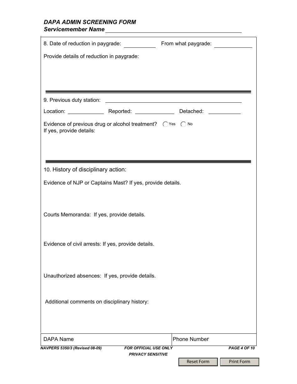 NAVPERS Form 5350 / 3 Dapa Admin Screening Form, Page 4