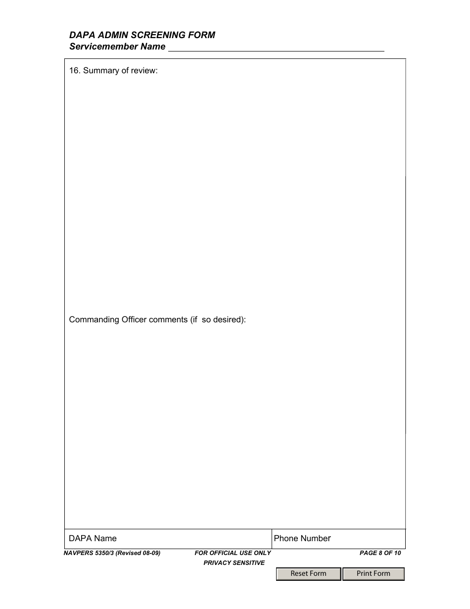 NAVPERS Form 5350 / 3 Dapa Admin Screening Form, Page 8