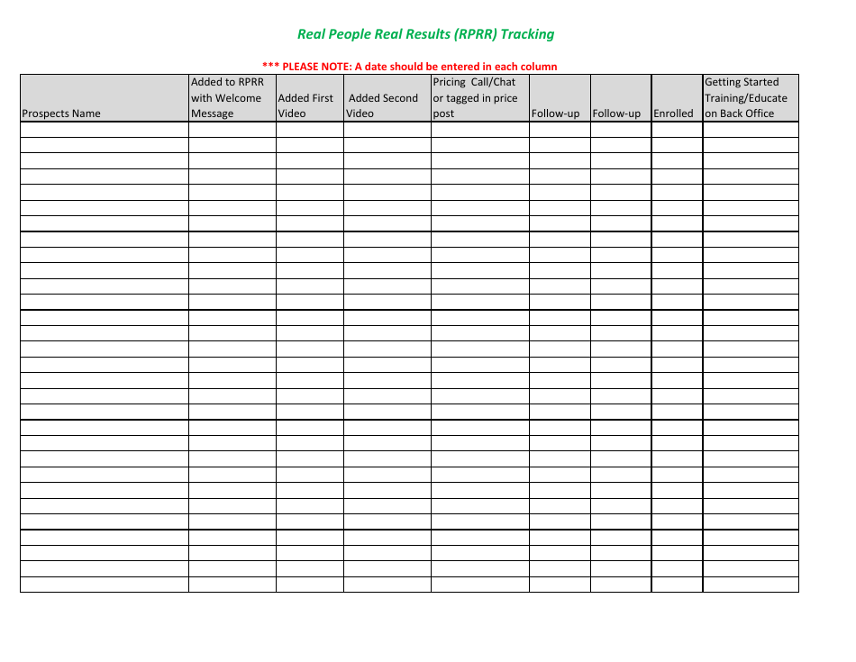 Real People Real Results (Rprr) Tracking Sheet Template Download ...