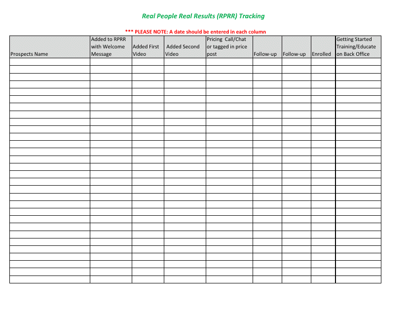 Real People Real Results (Rprr) Tracking Sheet Template