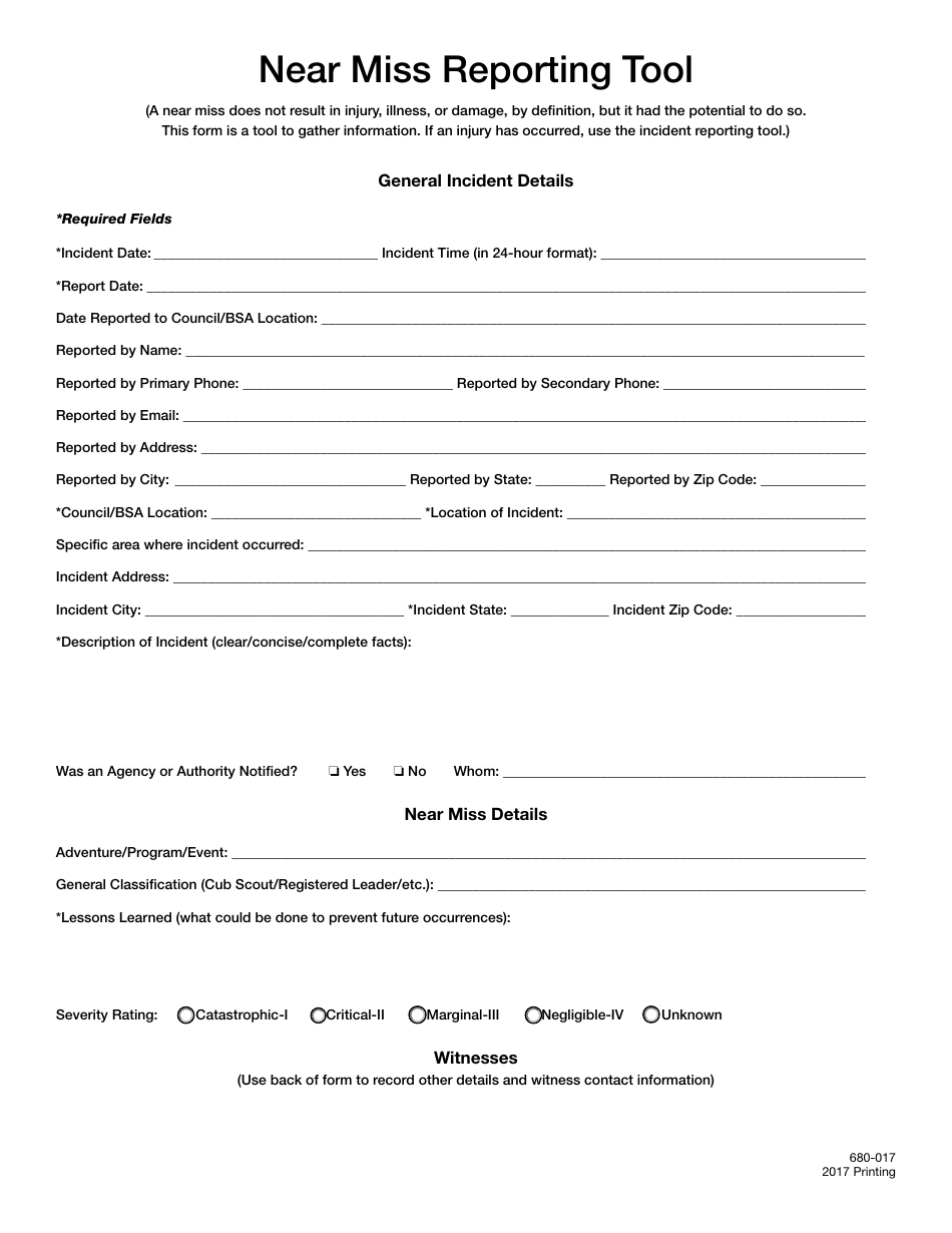 Free Near Miss Report Form Template