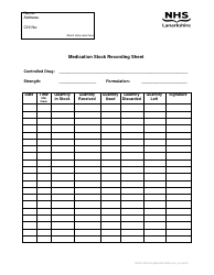 Document preview: Medication Stock Recording Sheet Template - Nhs