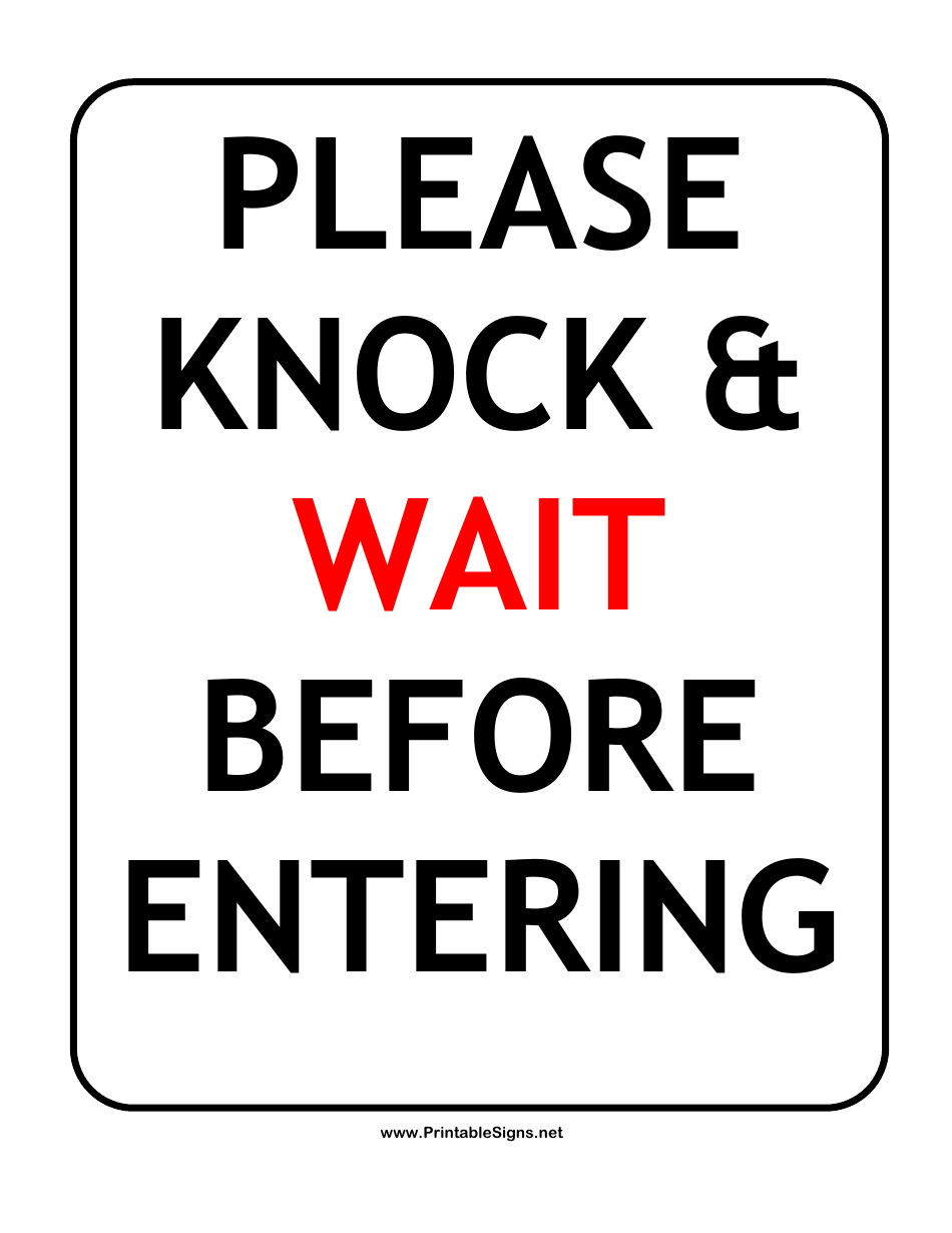Knock and Wait Sign Template Download Printable PDF Templateroller