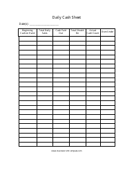 Document preview: Daily Cash Sheet Template - Big Table