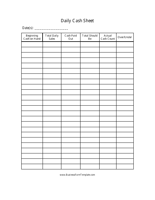 Daily Cash Sheet Template with Big Table Preview