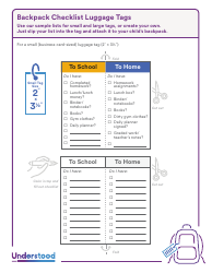 Document preview: Backpack Checklist Luggage Tag Templates - Understood
