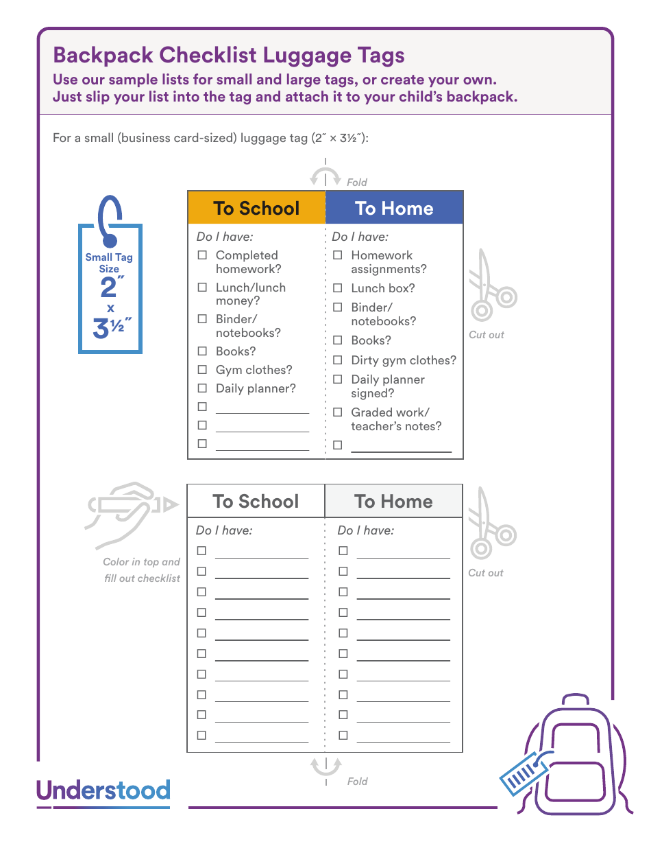 Backpack Checklist Luggage Tag Templates - Understood Download Regarding Luggage Tag Template Word