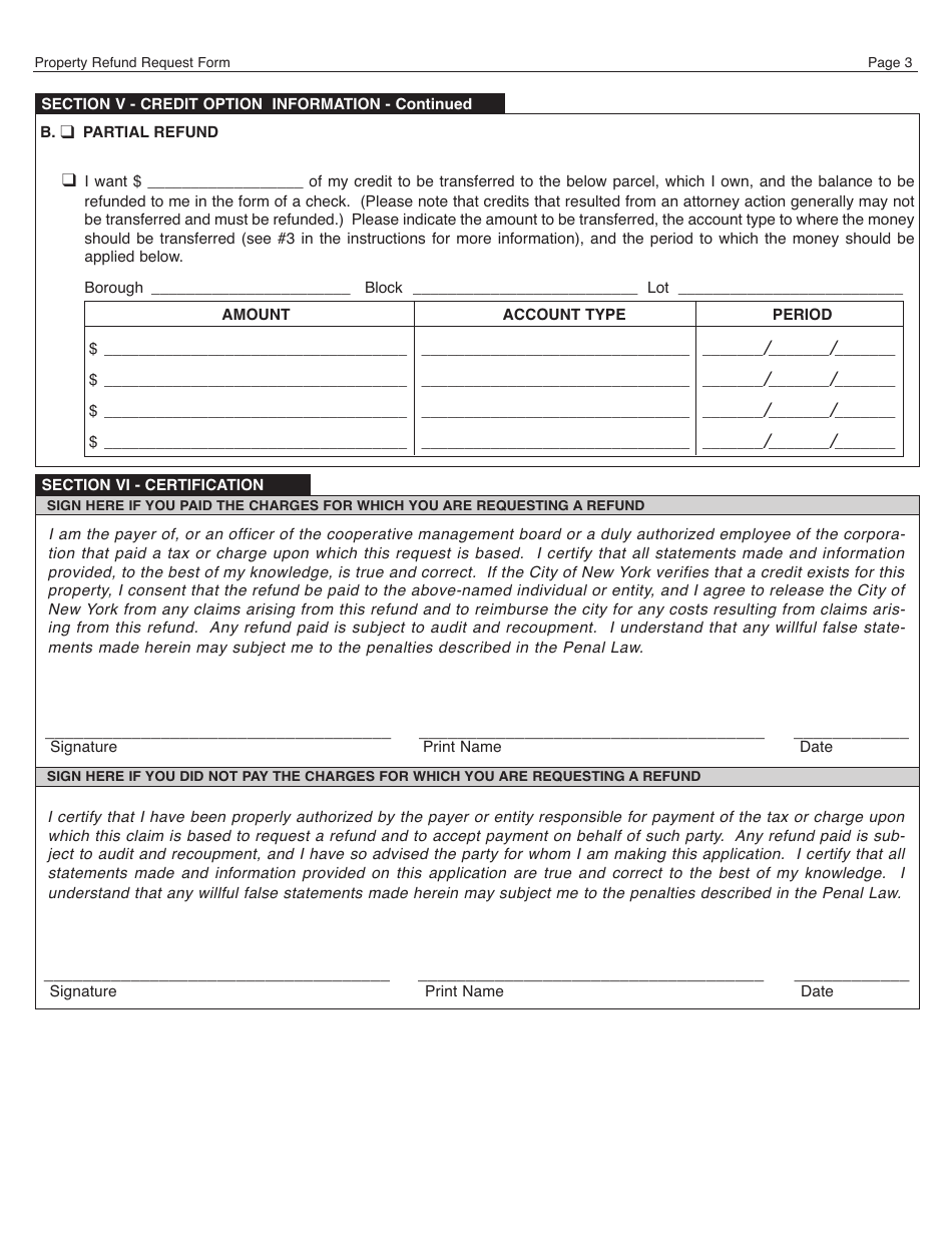 Form REF-01 Property Tax Refund Request - New York City, Page 3