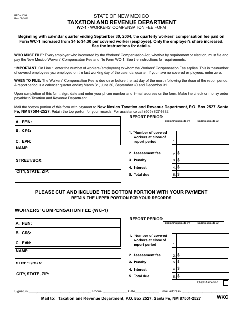 Form WC-1 (RPD-41054) Workers&#039; Compensation Fee Form - New Mexico