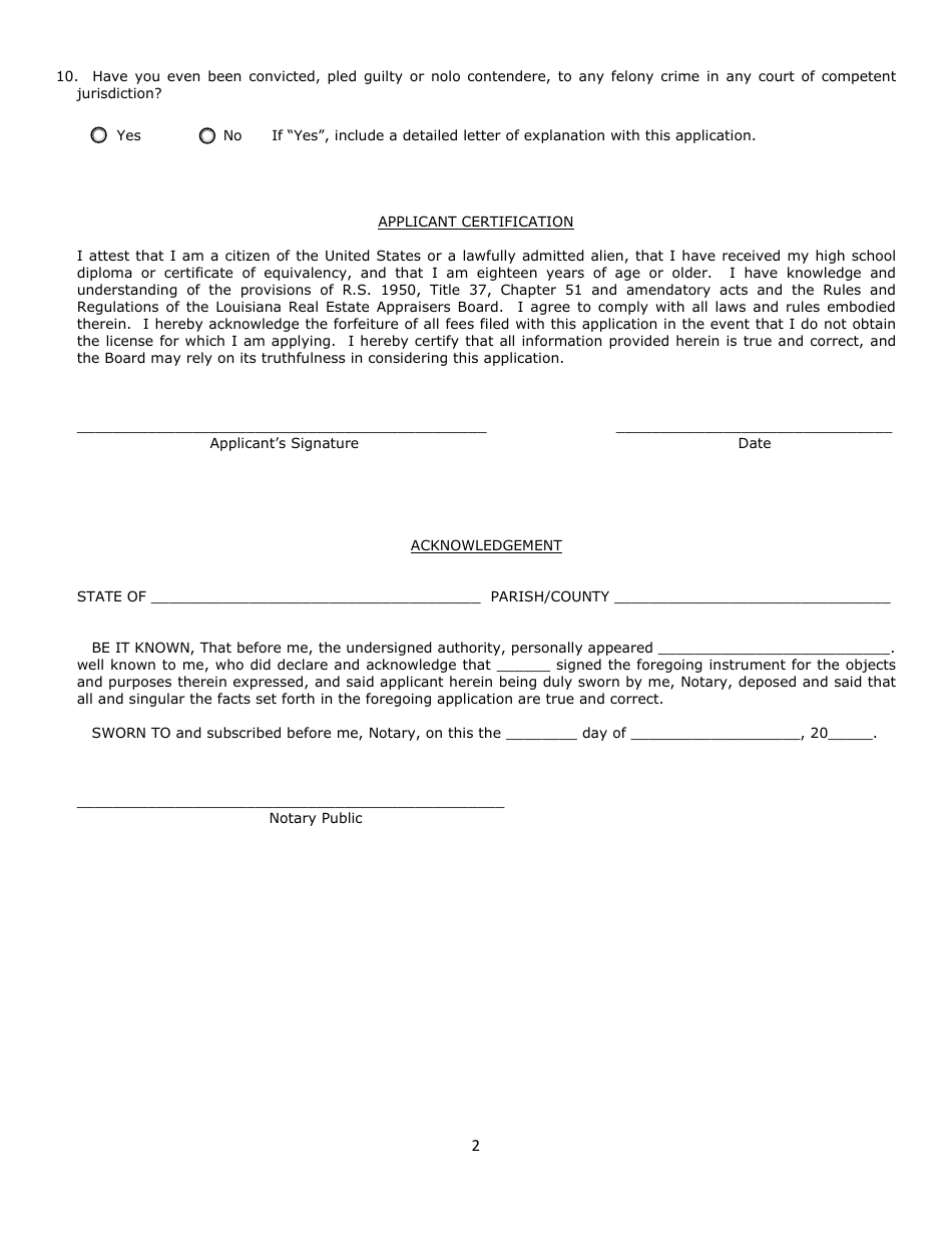 Application for Appraiser Testing - Louisiana, Page 2