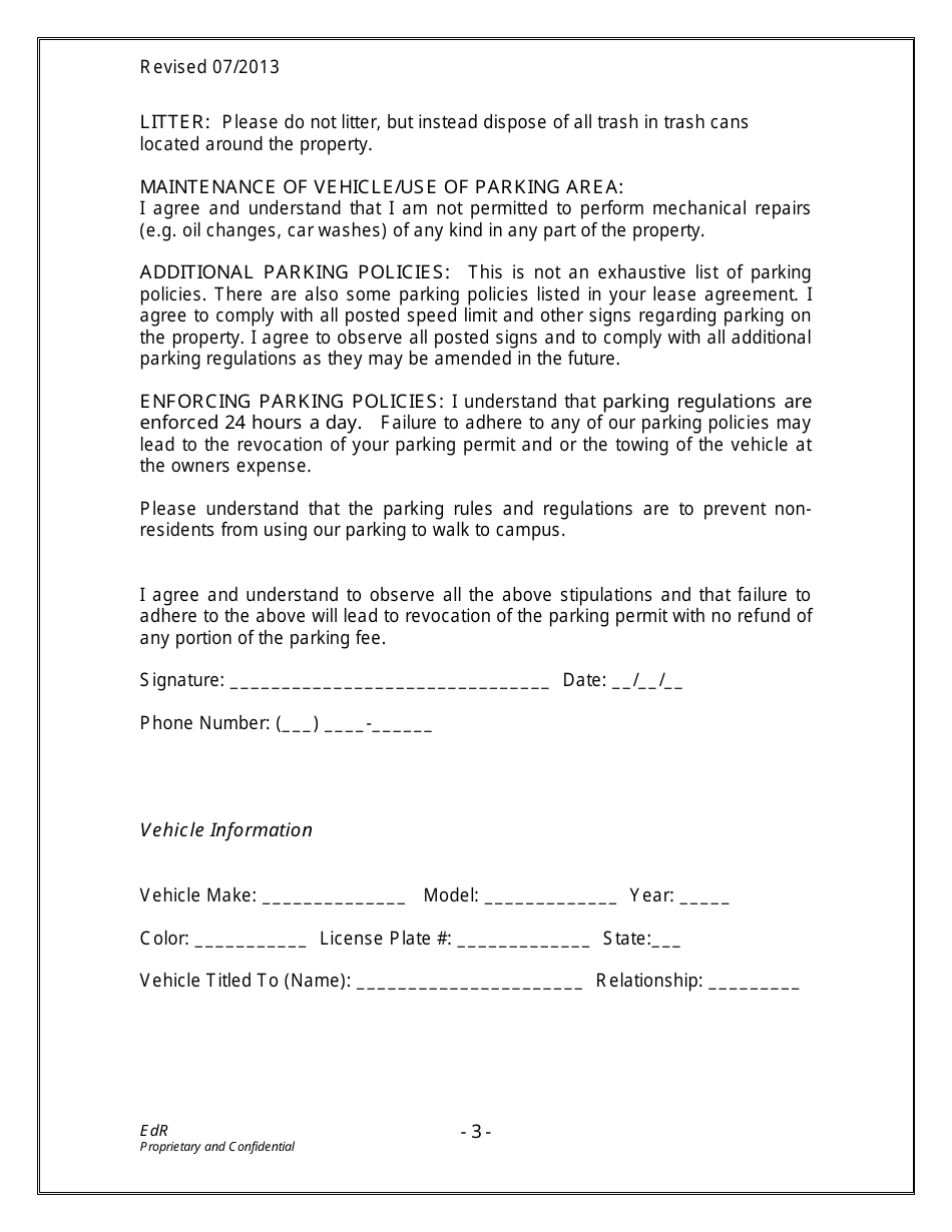 Resident Parking Agreement Form - Edr, Page 3