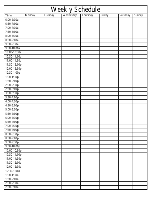 Weekly Schedule Template in Classic Table Format
