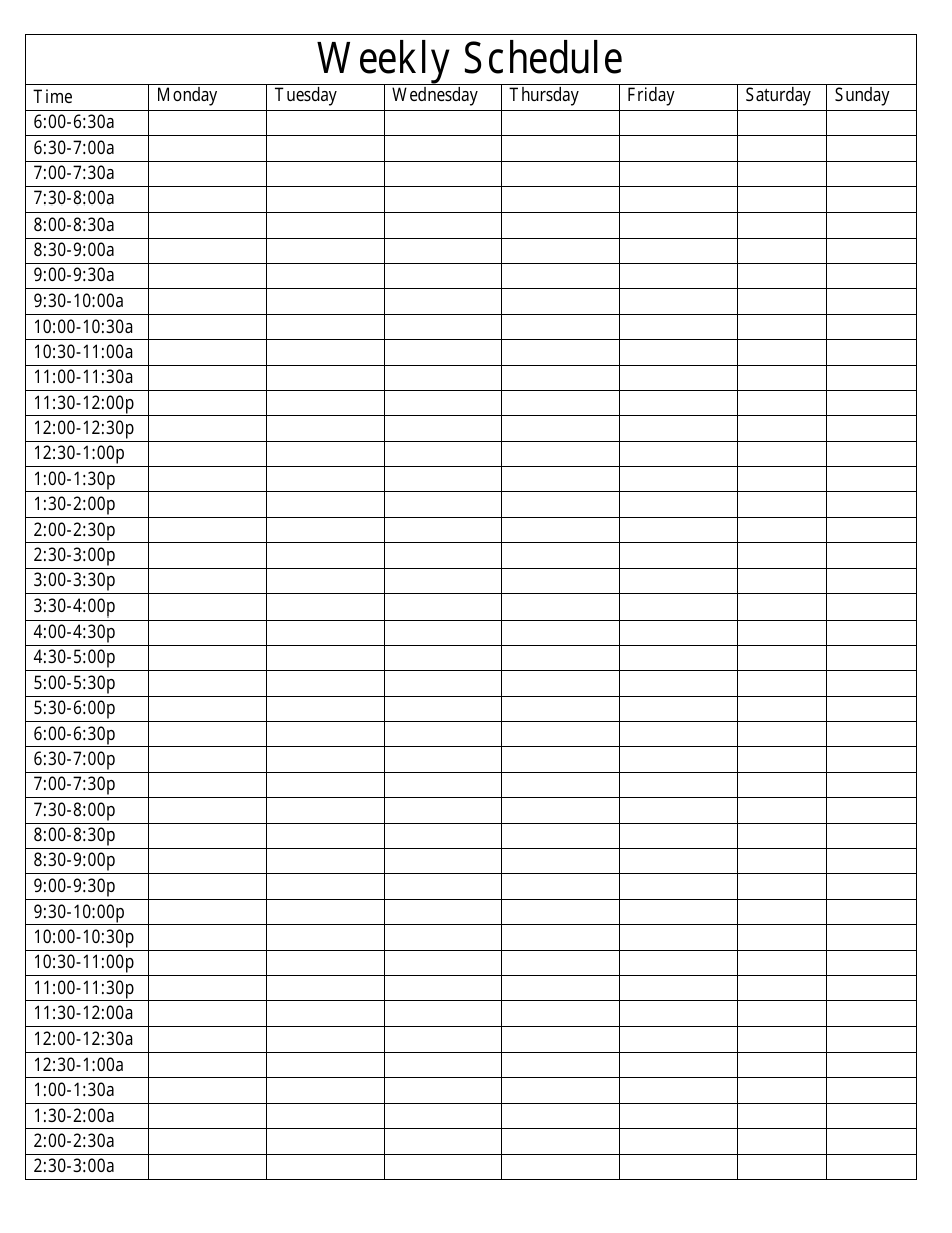 Weekly Schedule Template - Classic Table Download Fillable PDF ...