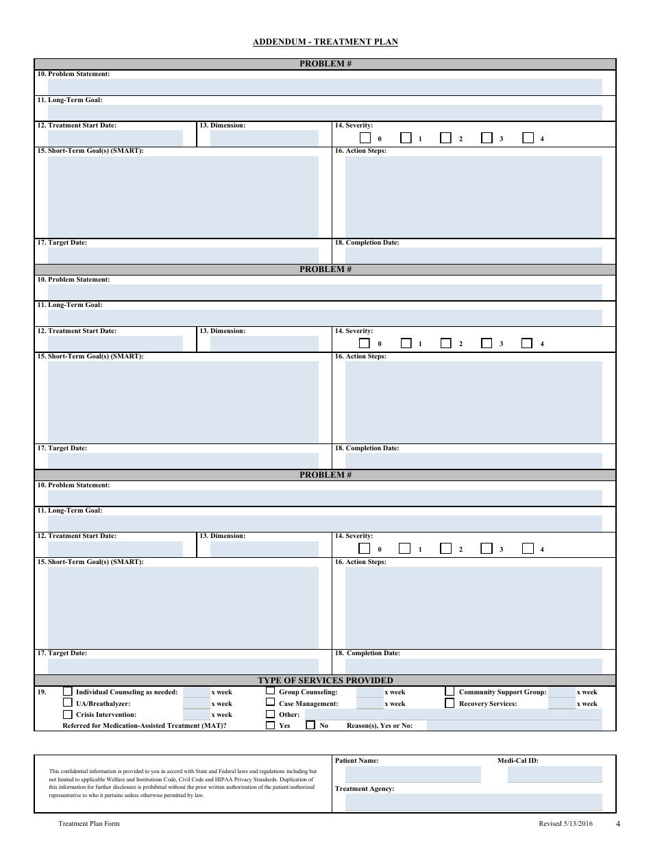 Substance Abuse Prevention and Control Treatment Plan Form - County of Los Angeles, California, Page 4
