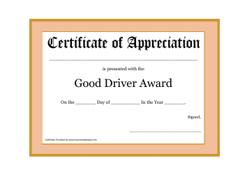 &quot;Good Driver Award Certificate Template&quot;