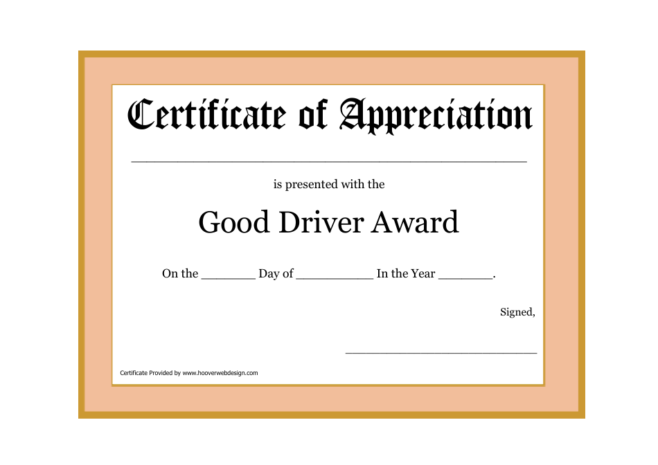 Preview image of Good Driver Award Certificate Template in Beige color