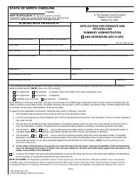Form AOC-E-905 Application for Probate and Petition for Summary Administration - North Carolina