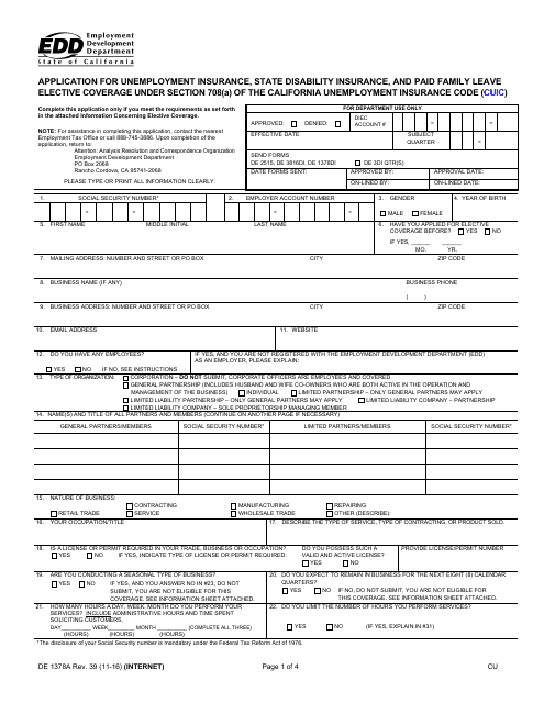 Form DE1378A  Printable Pdf