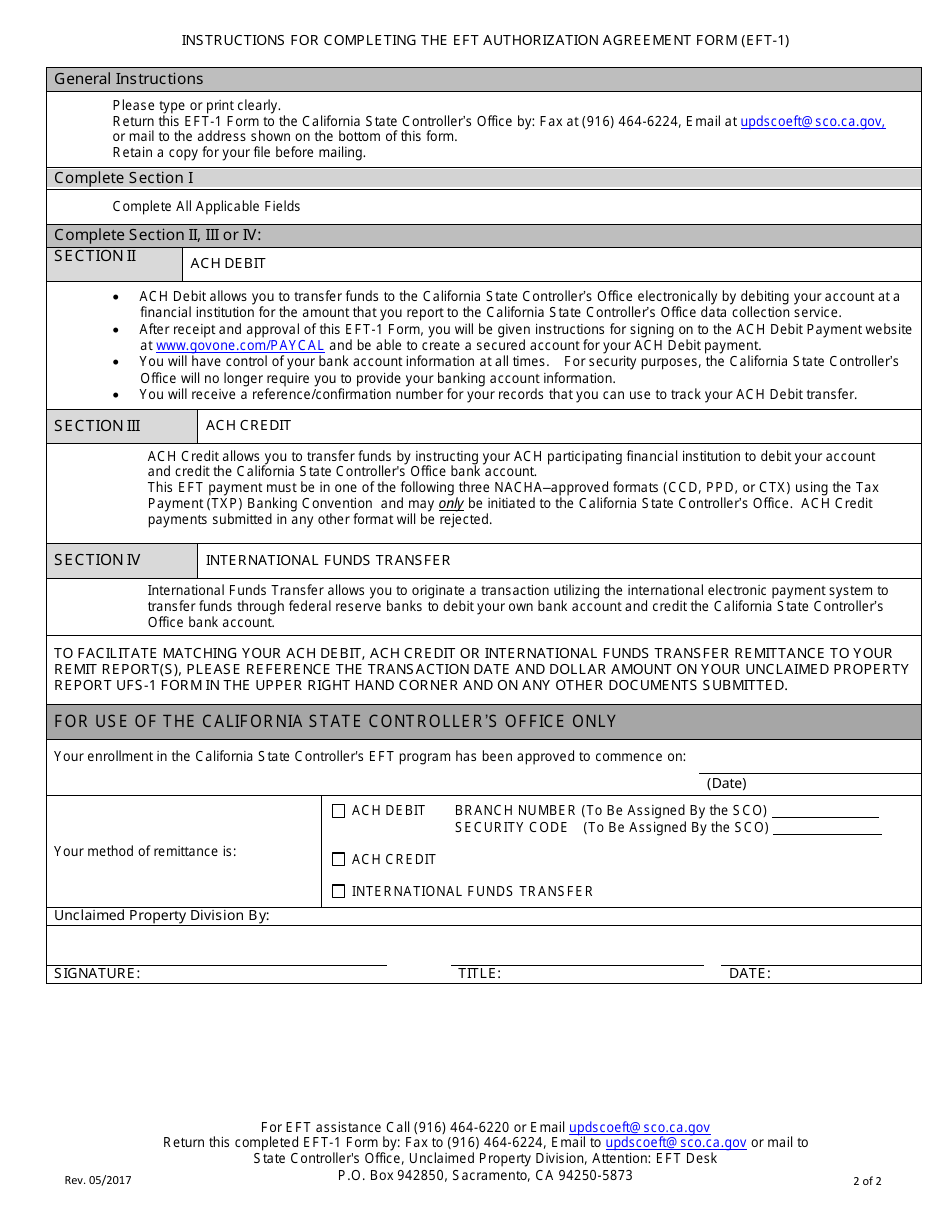 Form EFT1 Fill Out, Sign Online and Download Fillable PDF