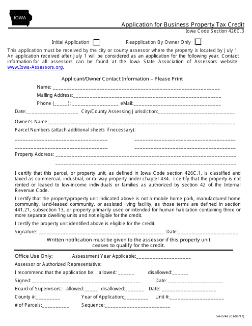Form 54-024A  Printable Pdf