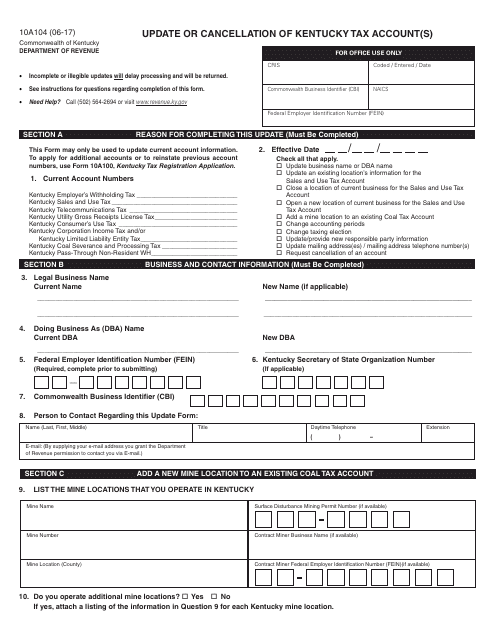 Form 10A104  Printable Pdf
