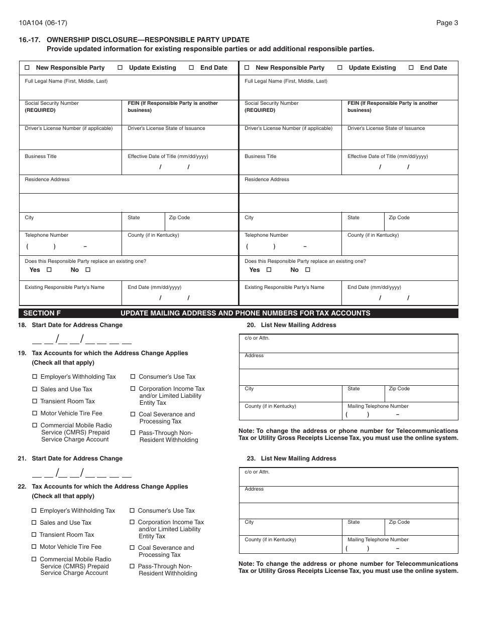 Form 10A104 Download Printable PDF or Fill Online Update or ...