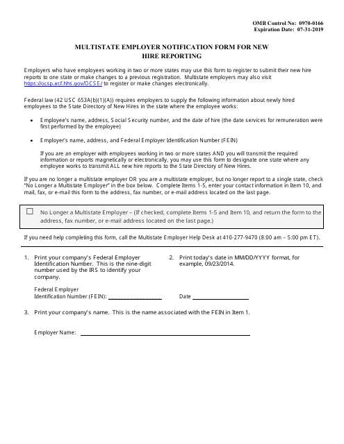 Multistate Employer Notification Form for New Hire Reporting