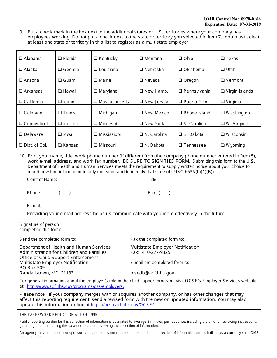 Multistate Employer Notification Form for New Hire Reporting, Page 3