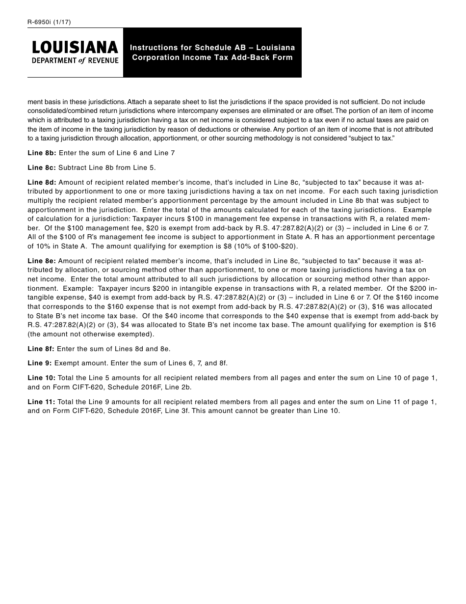 Form R-6950 Schedule AB Louisiana Corporation Income Tax Add-Back Form - Louisiana, Page 3