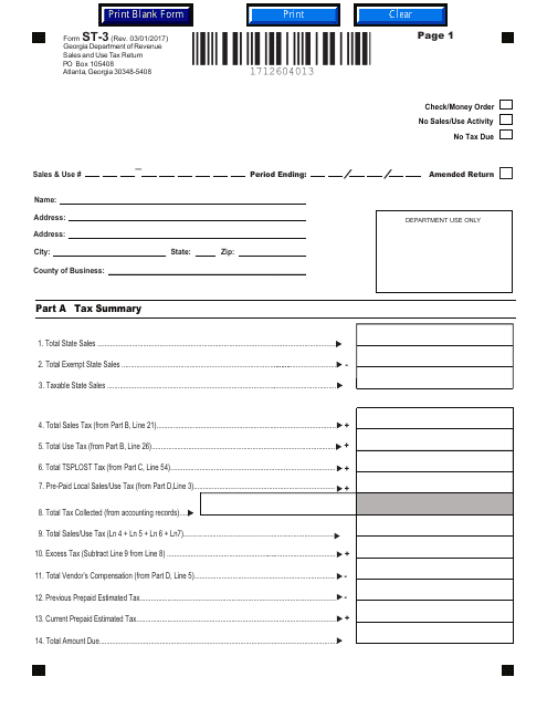 Form ST-3 Sales and Use Tax Return - Georgia (United States)