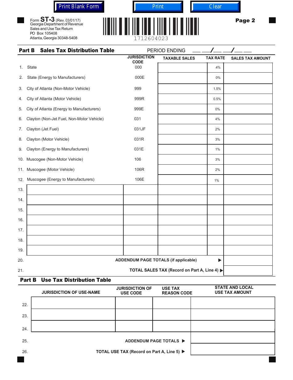 Form ST-3 Sales and Use Tax Return - Georgia (United States), Page 2